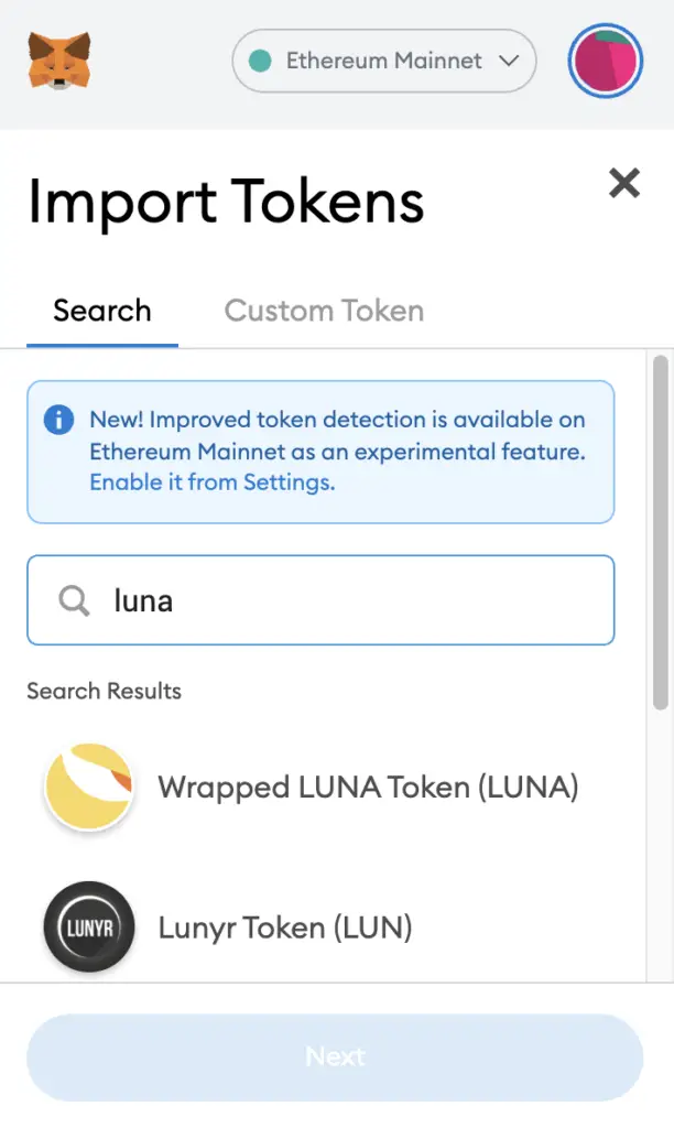 Metamask Search For LUNA