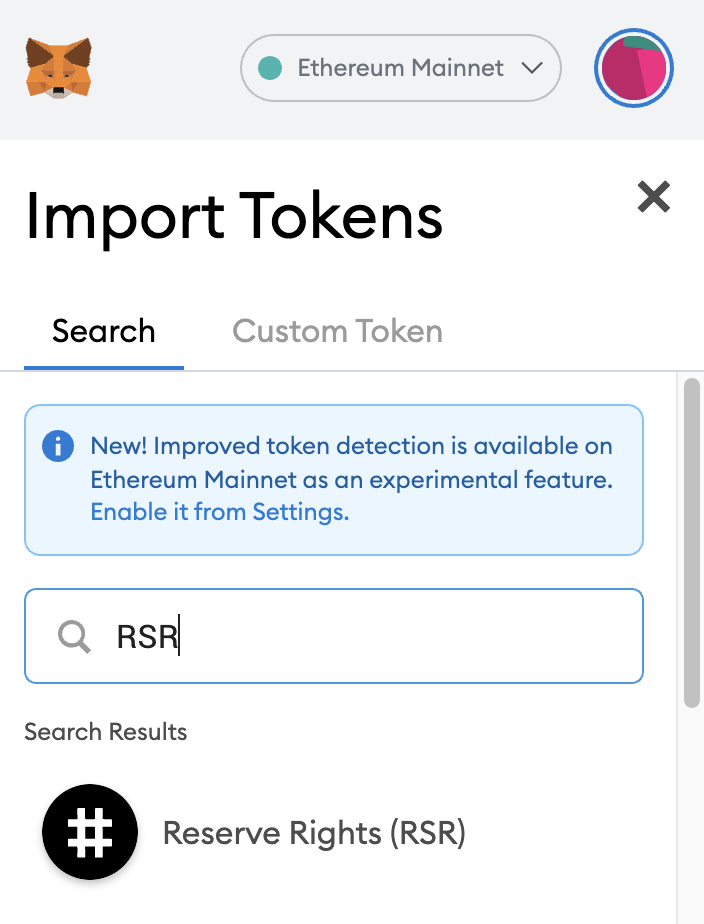 Metamask Search For RSR