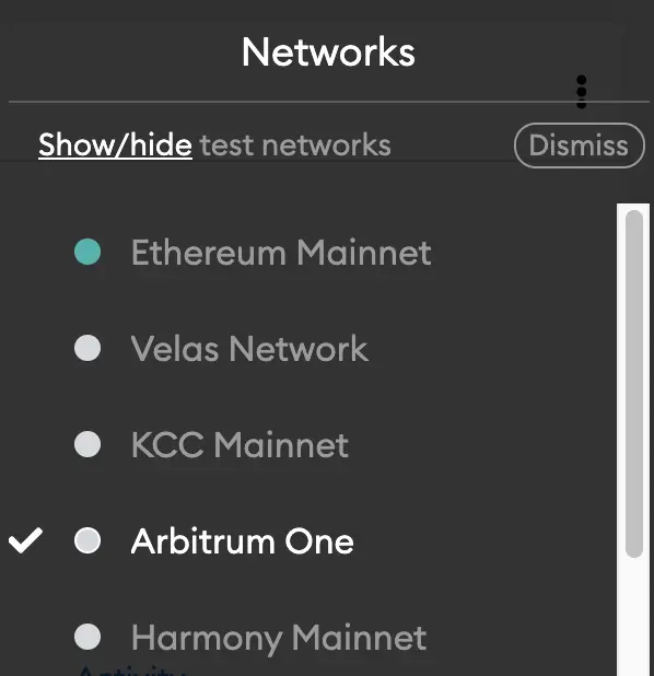Metamask Select Arbitrum Network