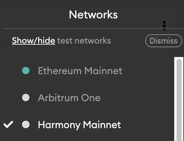 Metamask Select Harmony Network