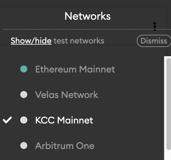 Metamask Select KCC Mainnet