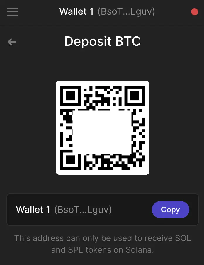 Phantom Wallet Deposit BTC Address