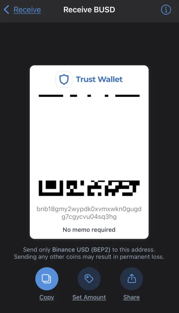 Trust Wallet BUSD BEP2 Address