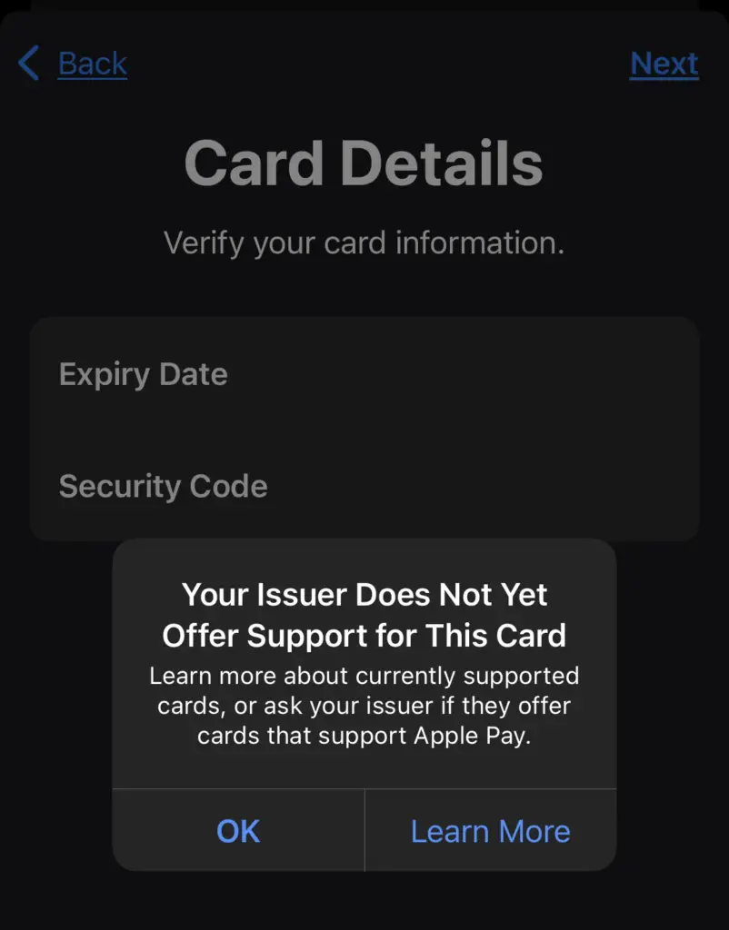 GrabPay Mastercard Cannot Add Apple Pay