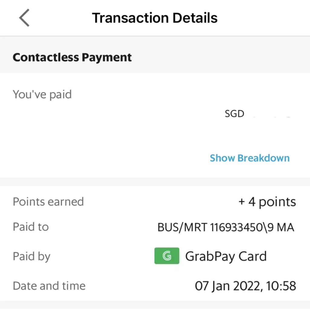 GrabPay Mastercard MRT Deduction