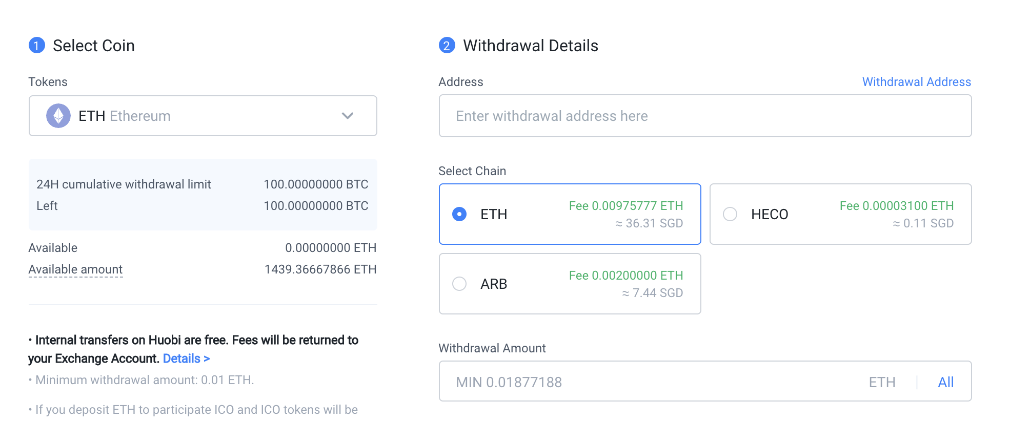 huobi eth sending from coinbase