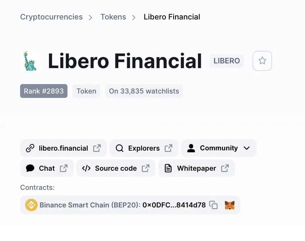 LIBERO CoinMarketCap BSC Contract