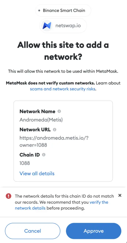Metamask Add Andromeda Network