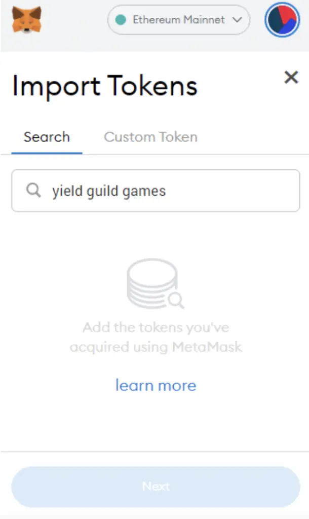 Metamask Search For YGG