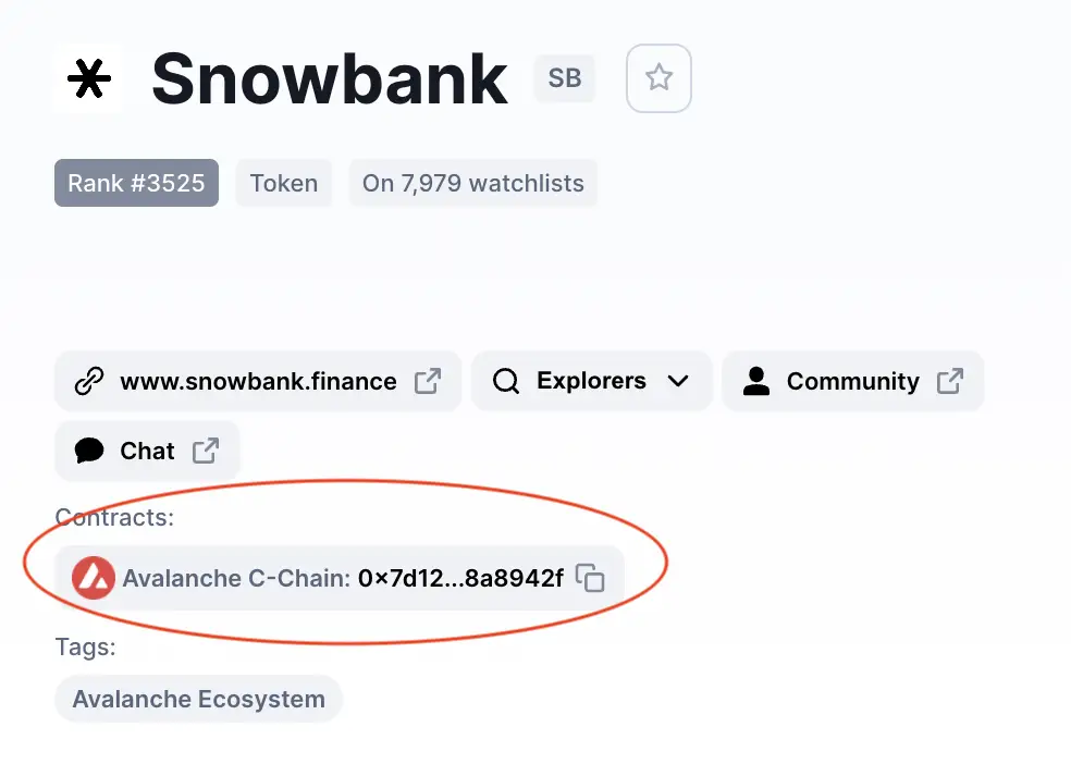 Snowbank CoinMarketCap Contract
