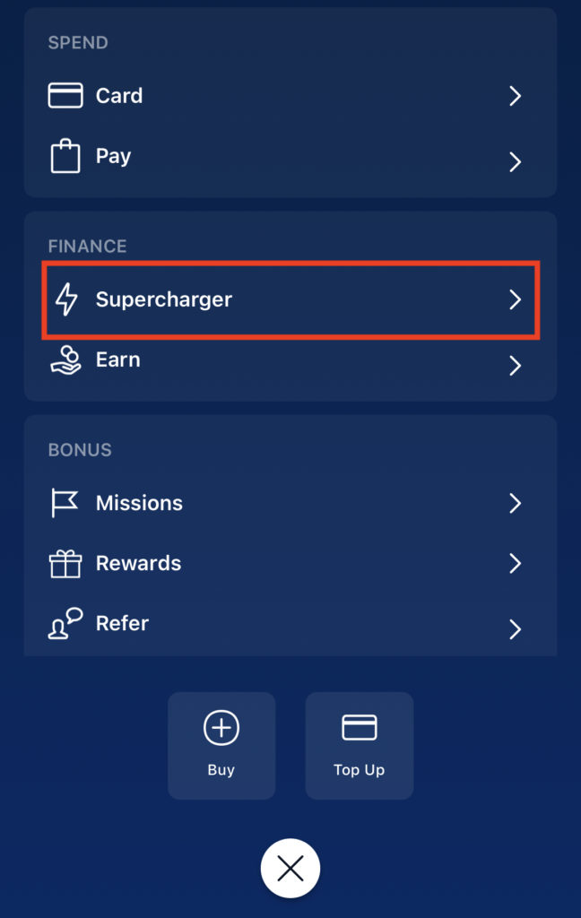 Crypto.com App Supercharger Menu