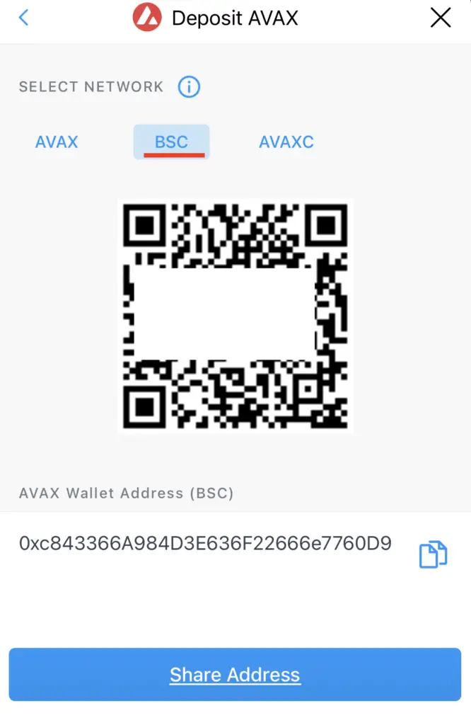Crypto.com Deposit AVAX BEP20