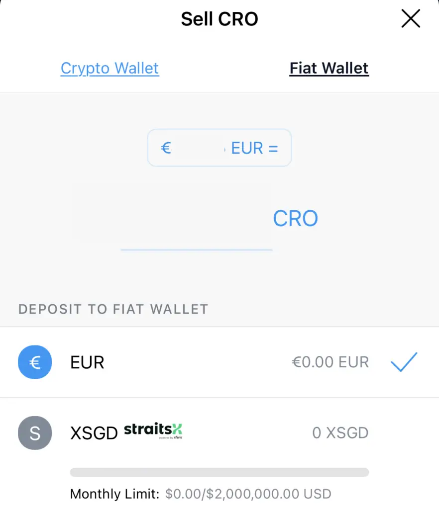 Crypto.com Sell CRO Fiat