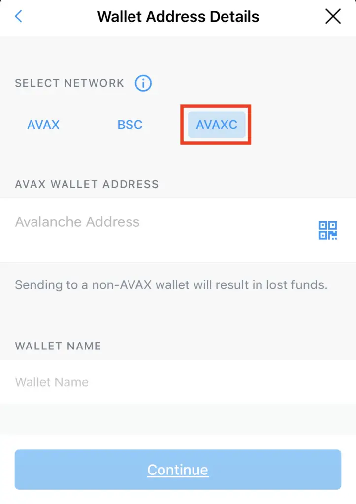 Crypto.com Withdraw AVAX C Chain