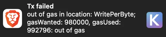 Keplr Out Of Gas In Location Error Notification