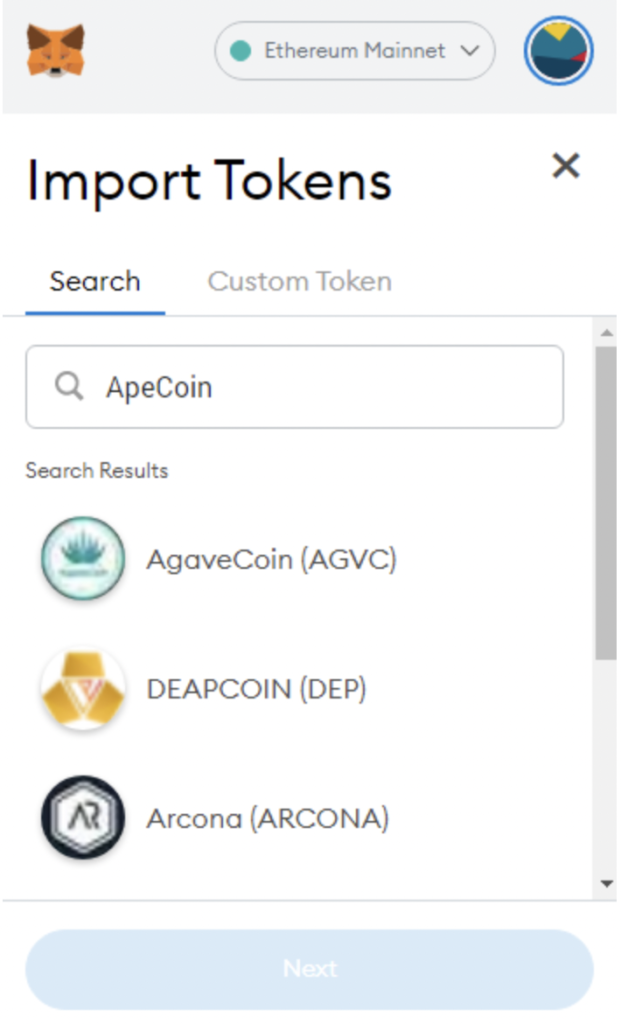 Metamask Search For APE