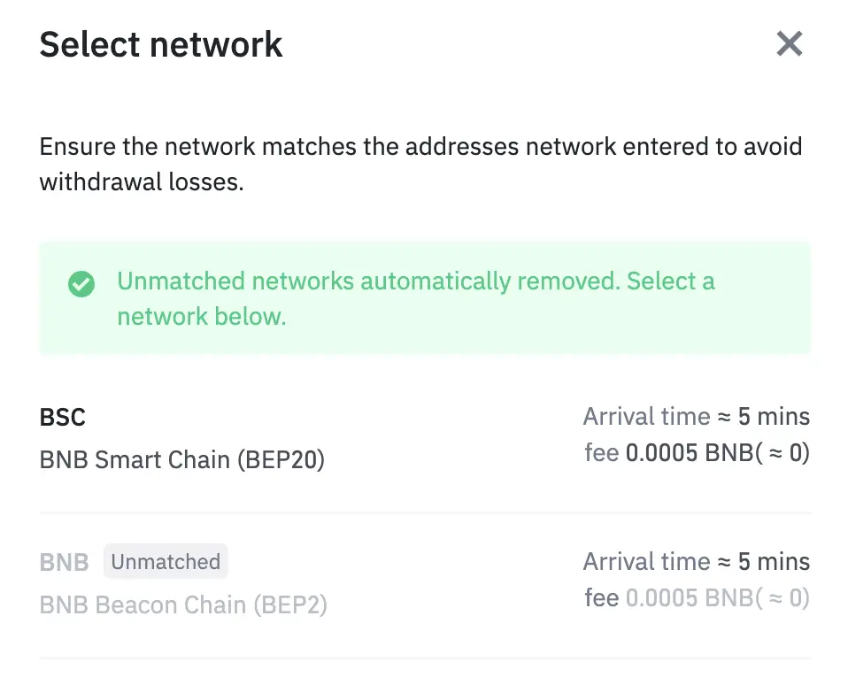 Binance Withdraw BNB Networks