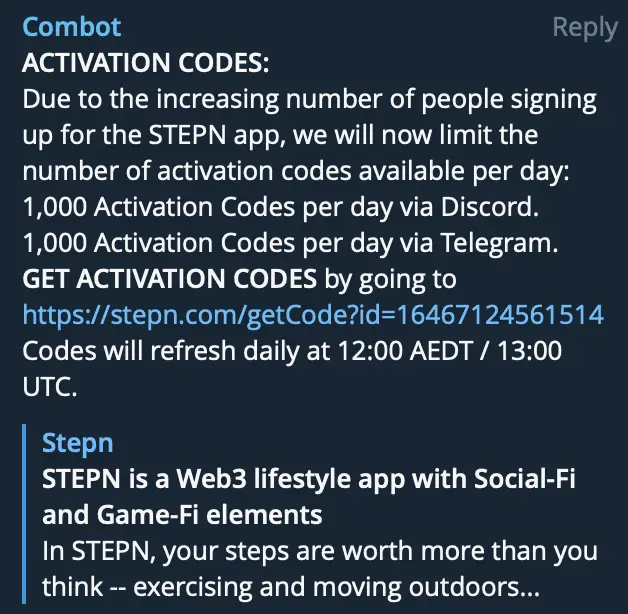STEPN Activation Code Telegram