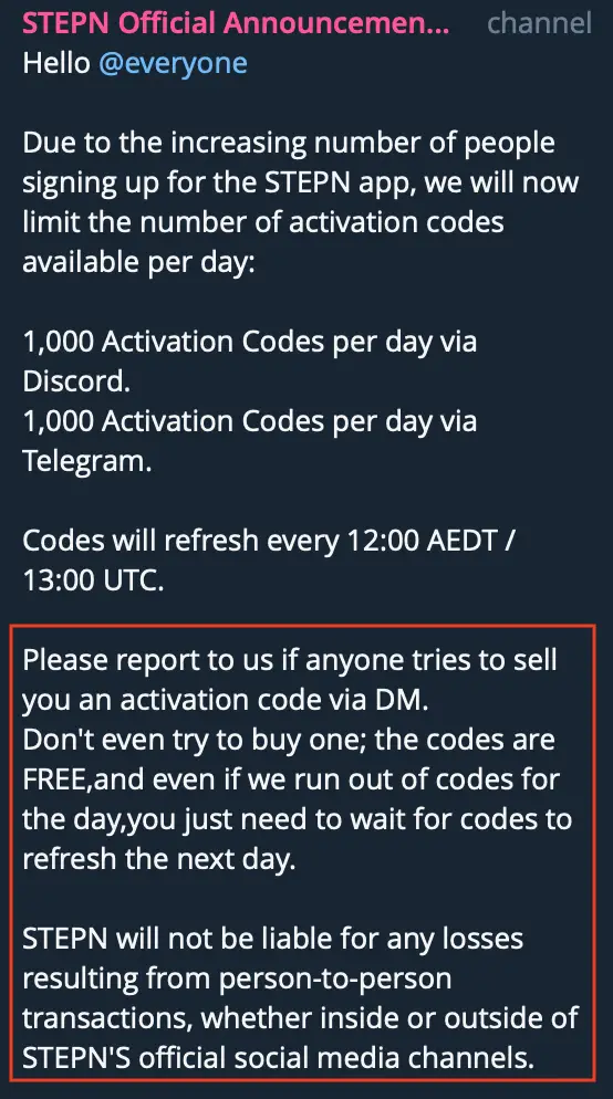 STEPN Selling Activation Code Wrong
