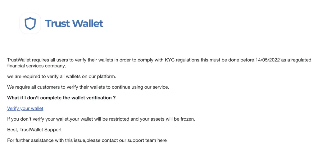 Trust Wallet Perform KYC Scam