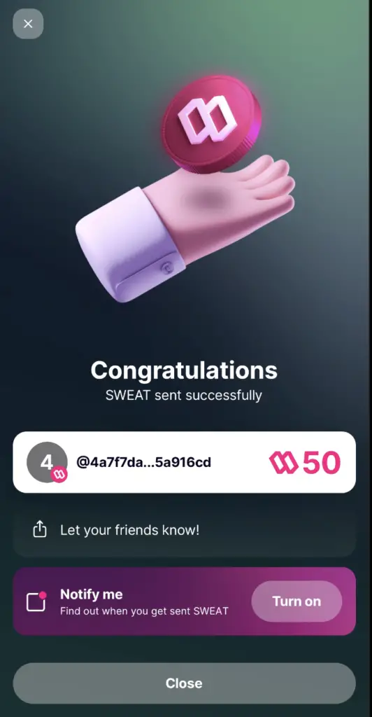 SWEAT Withdrawal Processed